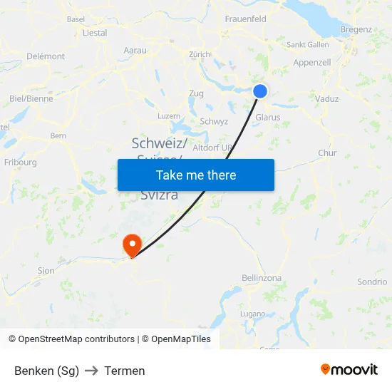 Benken (Sg) to Termen map