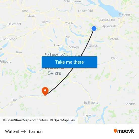 Wattwil to Termen map