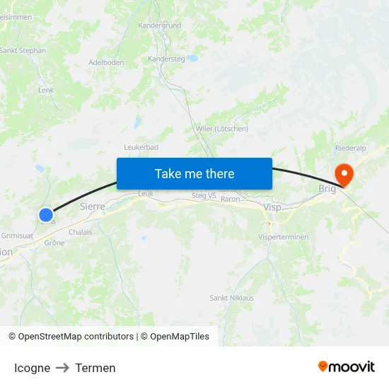 Icogne to Termen map