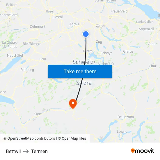 Bettwil to Termen map