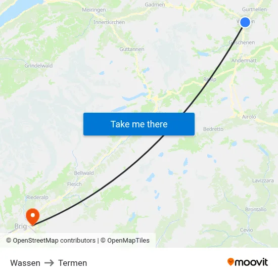 Wassen to Termen map