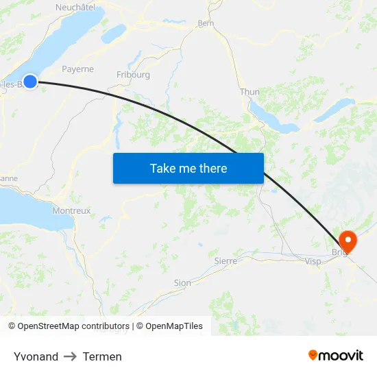 Yvonand to Termen map