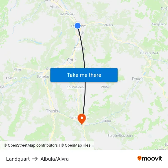 Landquart to Albula/Alvra map