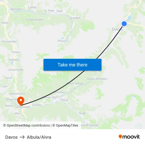 Davos to Albula/Alvra map