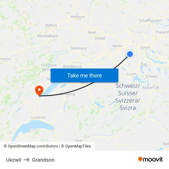 Uezwil to Grandson map