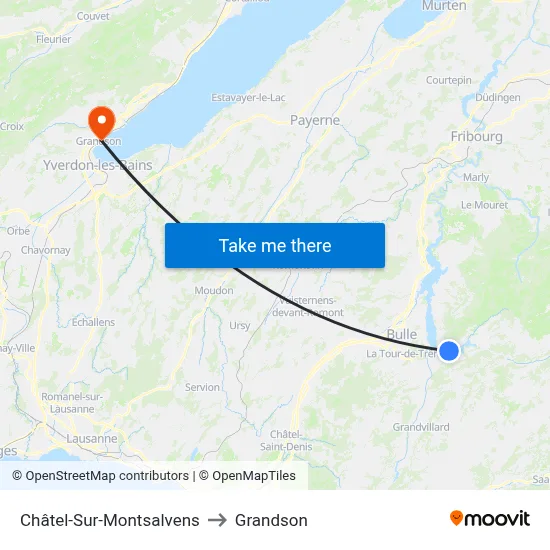 Châtel-Sur-Montsalvens to Grandson map