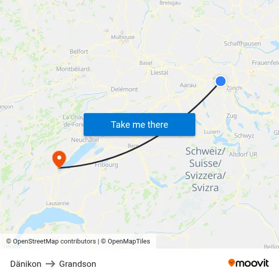Dänikon to Grandson map