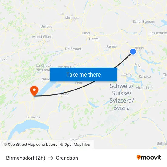 Birmensdorf (Zh) to Grandson map
