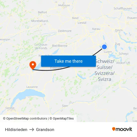 Hildisrieden to Grandson map