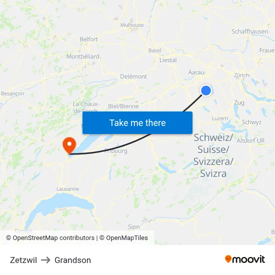 Zetzwil to Grandson map