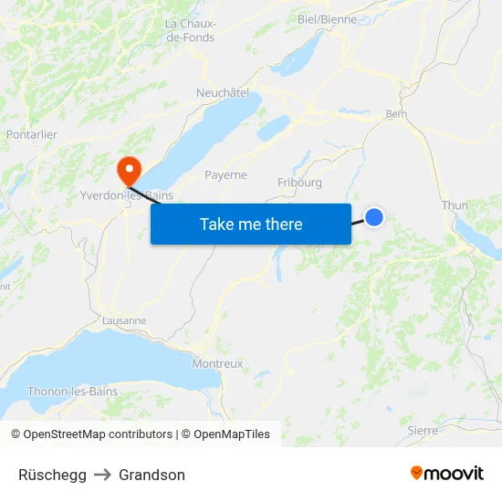 Rüschegg to Grandson map