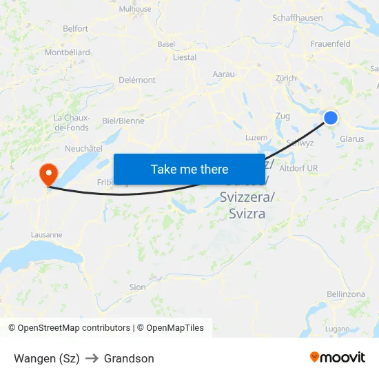 Wangen (Sz) to Grandson map