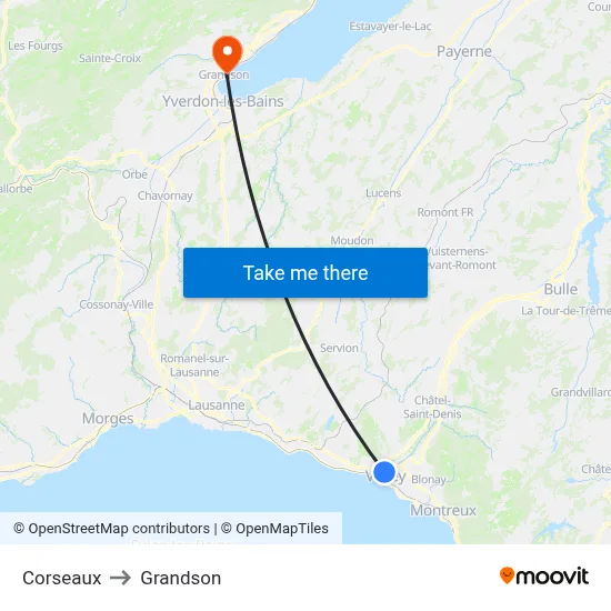 Corseaux to Grandson map