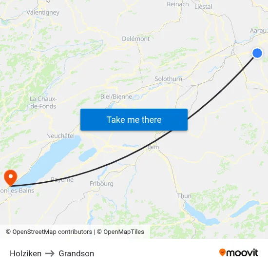 Holziken to Grandson map
