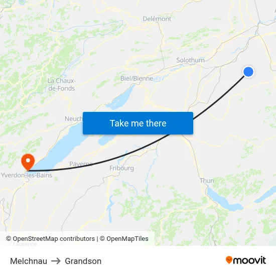 Melchnau to Grandson map