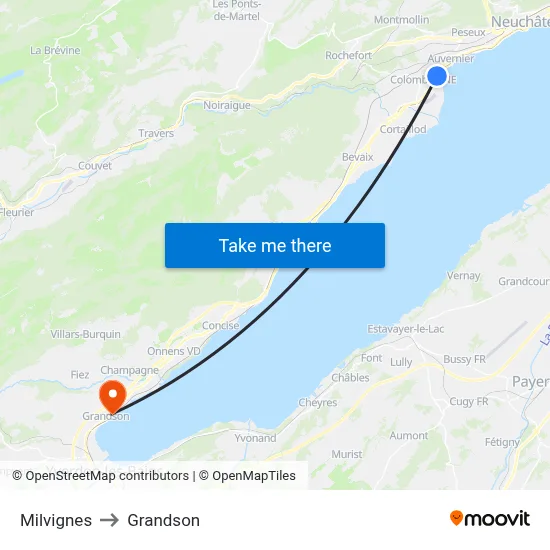 Milvignes to Grandson map