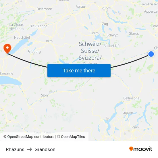 Rhäzüns to Grandson map