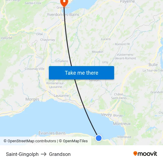 Saint-Gingolph to Grandson map