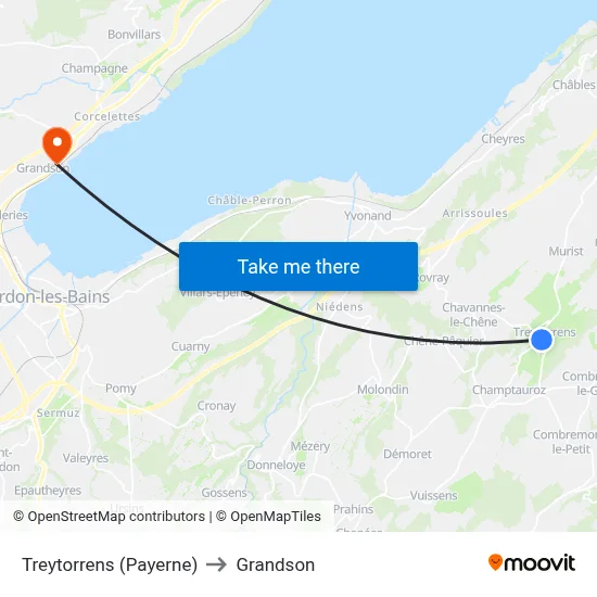 Treytorrens (Payerne) to Grandson map