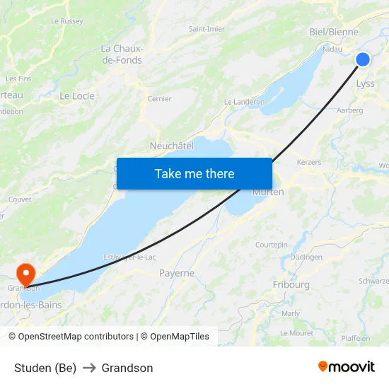 Studen (Be) to Grandson map