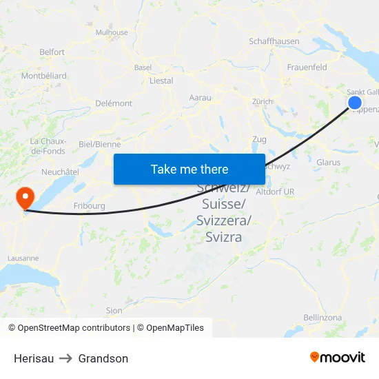 Herisau to Grandson map