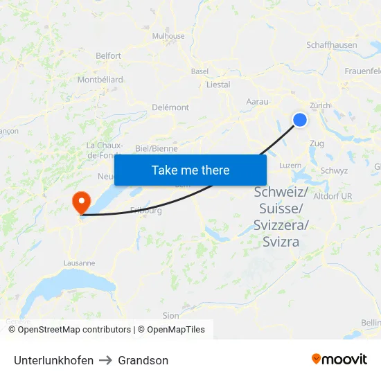 Unterlunkhofen to Grandson map
