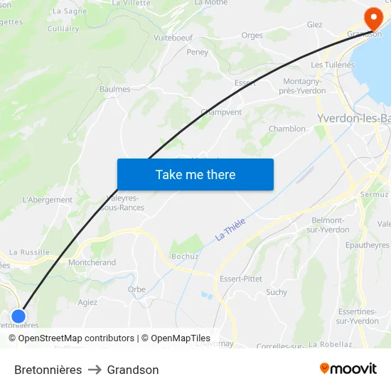Bretonnières to Grandson map