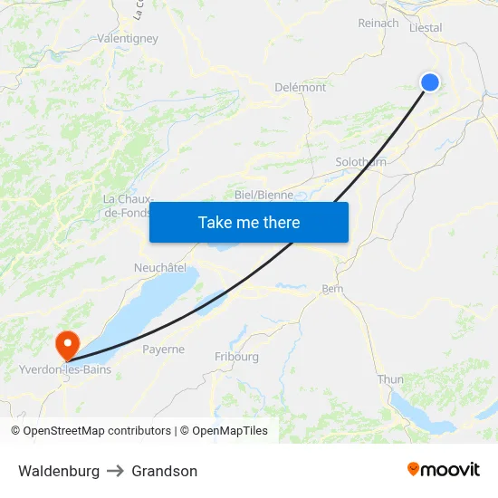 Waldenburg to Grandson map