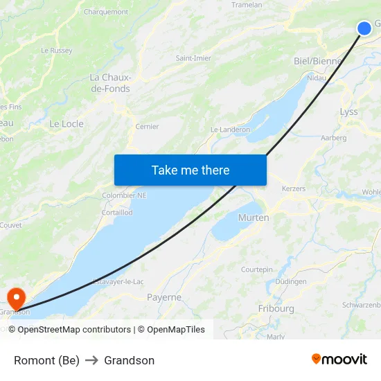 Romont (Be) to Grandson map