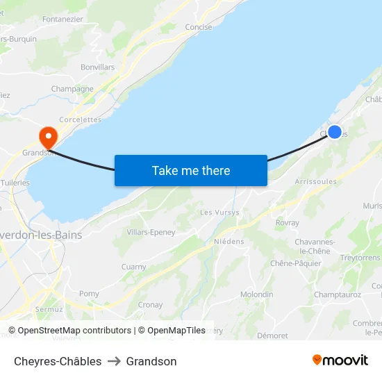 Cheyres-Châbles to Grandson map