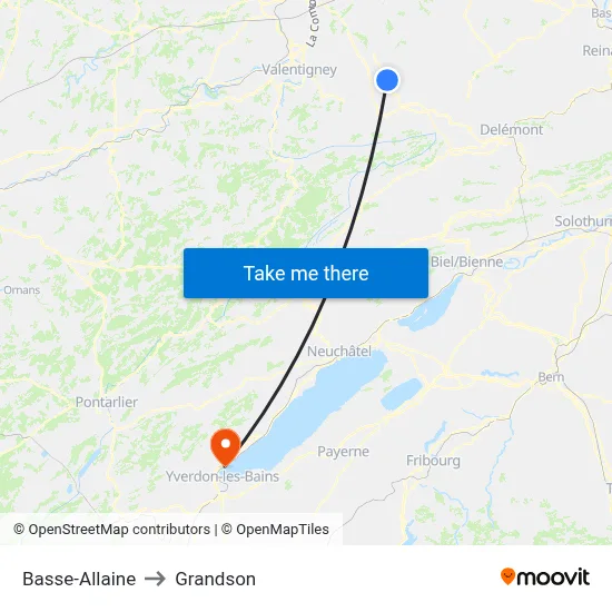 Basse-Allaine to Grandson map