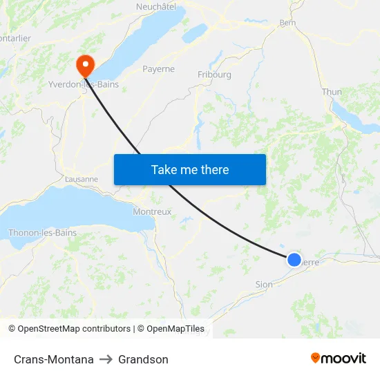 Crans-Montana to Grandson map