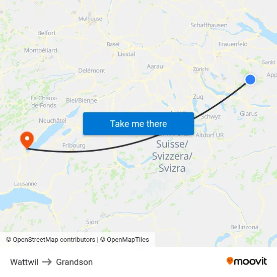 Wattwil to Grandson map