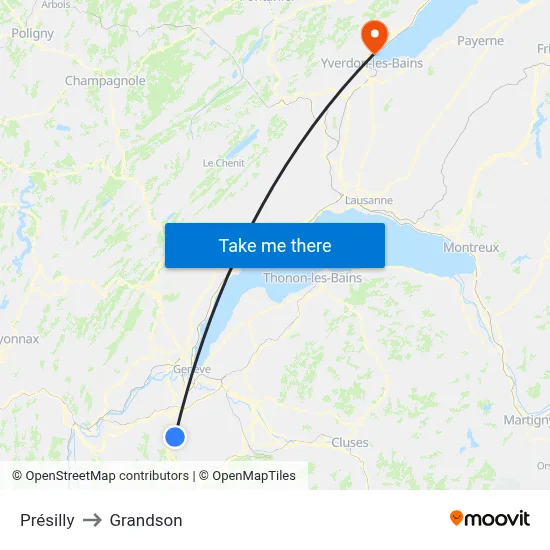 Présilly to Grandson map