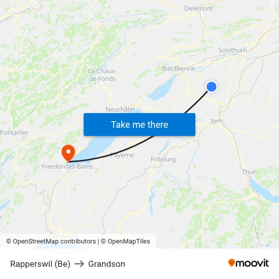 Rapperswil (Be) to Grandson map