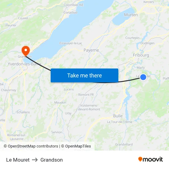 Le Mouret to Grandson map