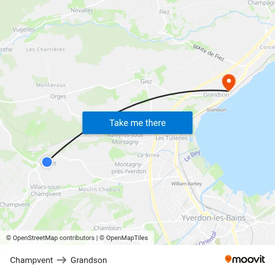 Champvent to Grandson map