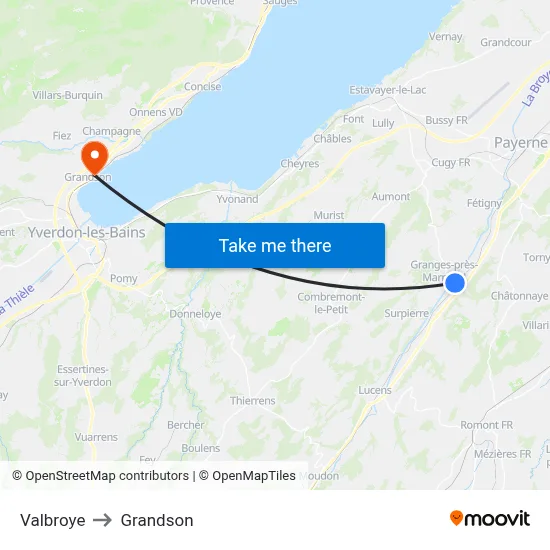 Valbroye to Grandson map