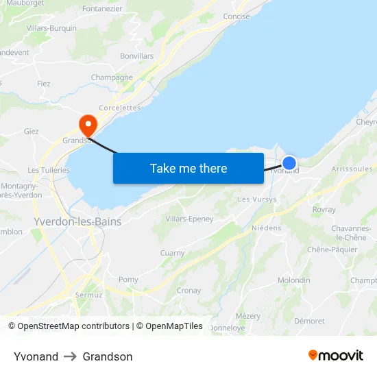 Yvonand to Grandson map