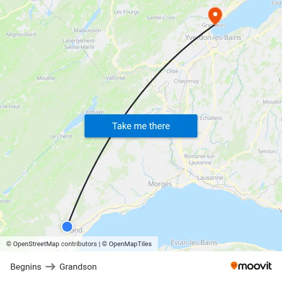 Begnins to Grandson map