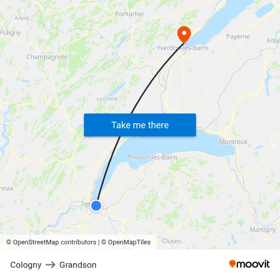 Cologny to Grandson map