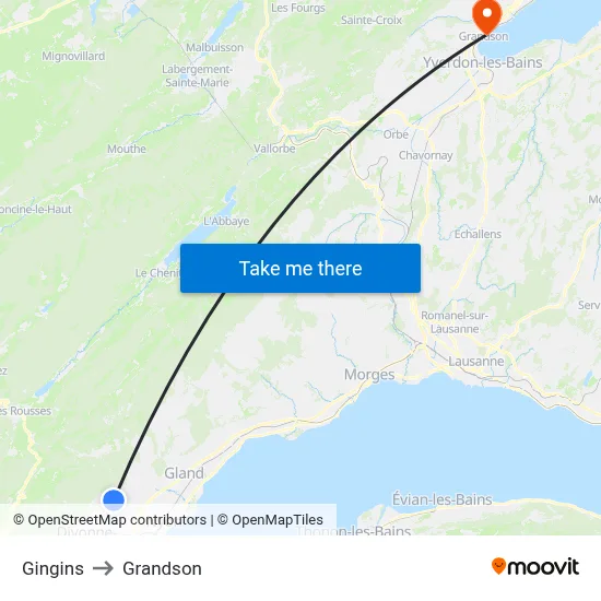 Gingins to Grandson map