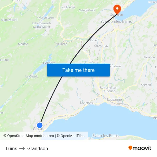 Luins to Grandson map