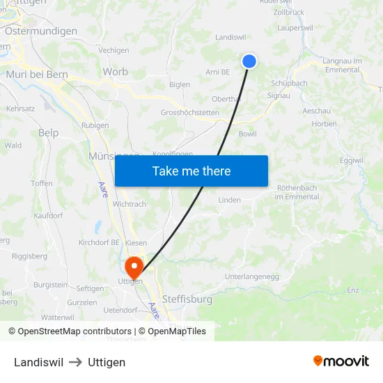 Landiswil to Uttigen map