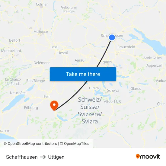 Schaffhausen to Uttigen map