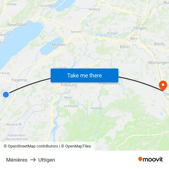 Ménières to Uttigen map