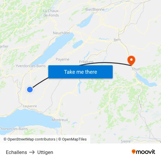 Echallens to Uttigen map