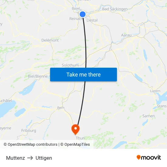 Muttenz to Uttigen map