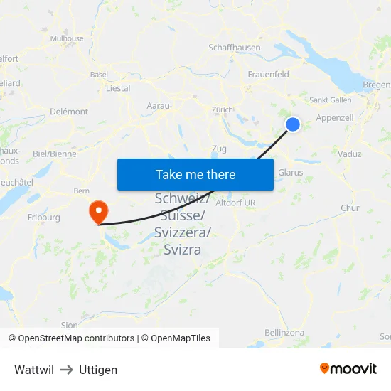 Wattwil to Uttigen map