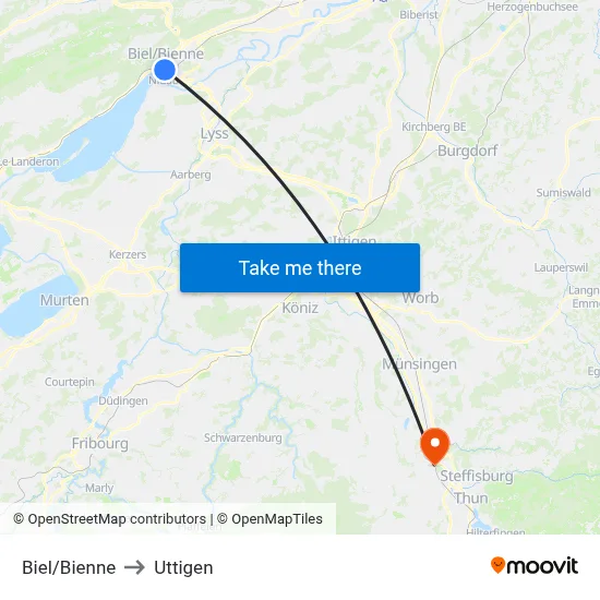 Biel/Bienne to Uttigen map